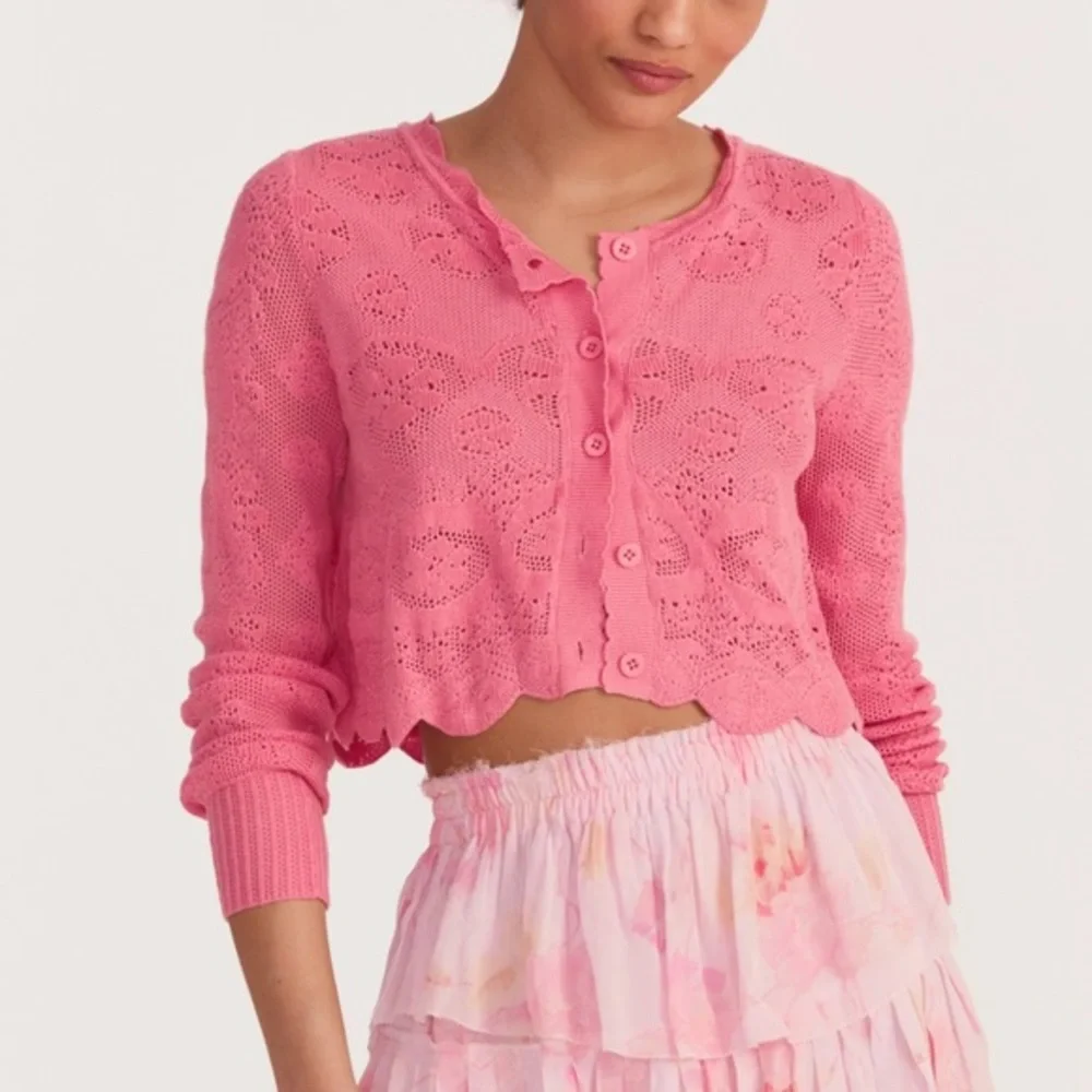 LOVESHACKFANCY Muriel Crop Cardigan STRAWBERRY BUBBLEGUM